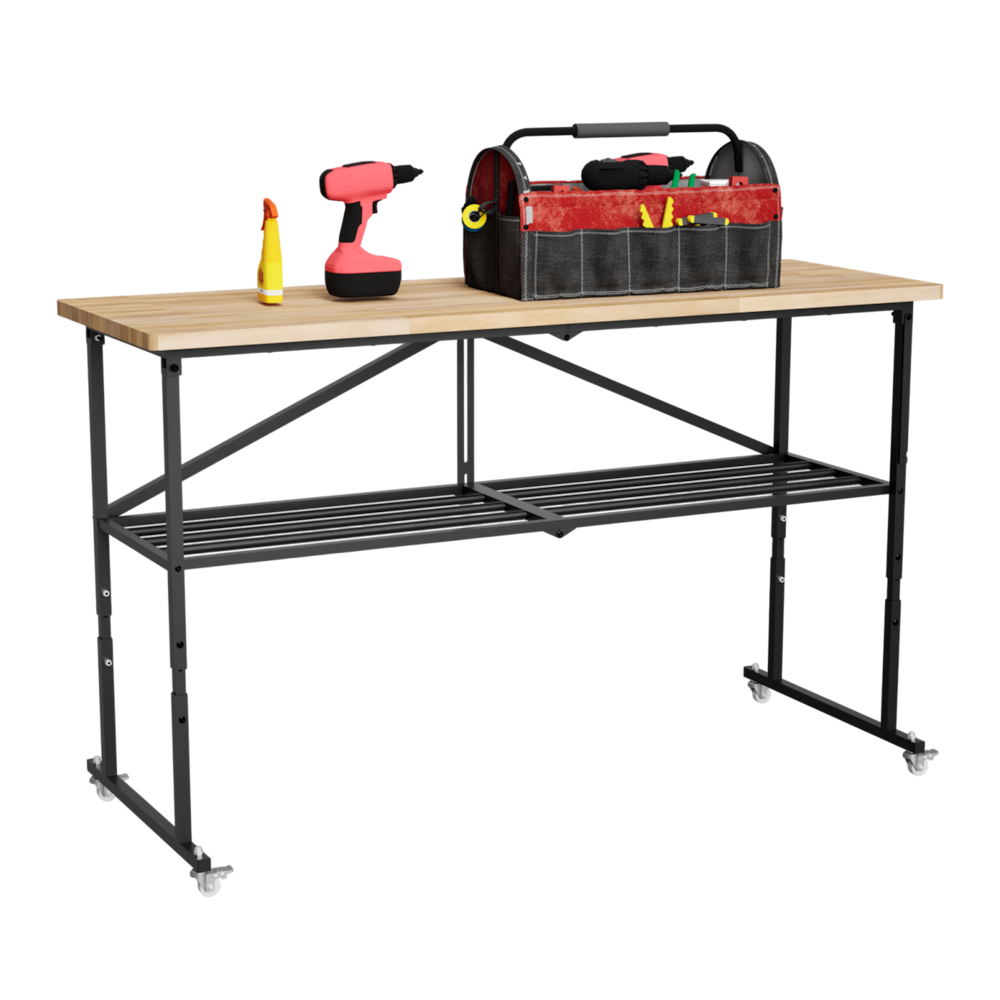 68"*22" SmartFold Heavy-Duty Folding Workbench with 1.5" Maple Butcher-Block Top_4Dock